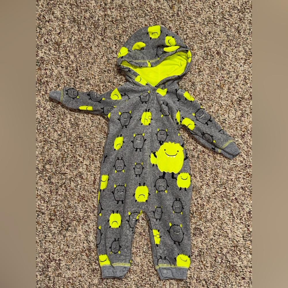 Boys 6 month Carter's Gray and Yellow Monster Footie pajamas